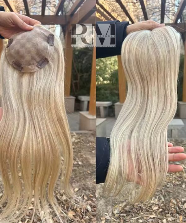 Topper de pelo natural implatado rubio P18/613, multidireccion la partidura - Imagen 2