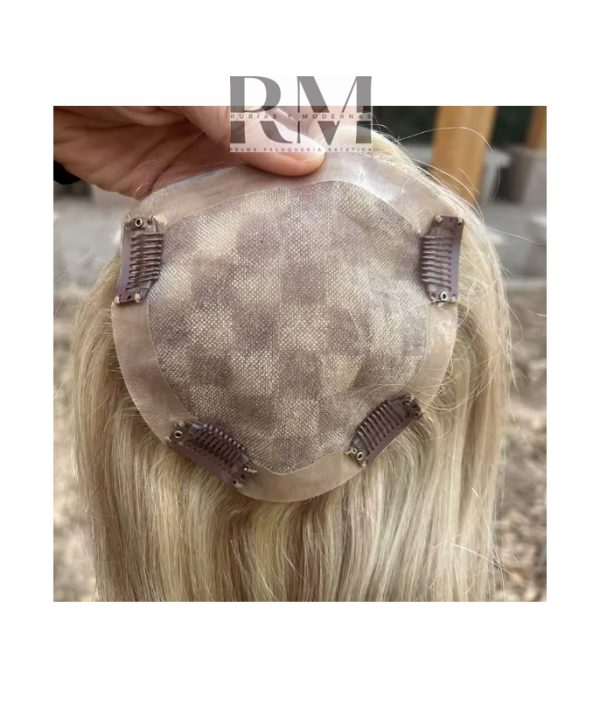 Topper de pelo natural implatado rubio P18/613, multidireccion la partidura