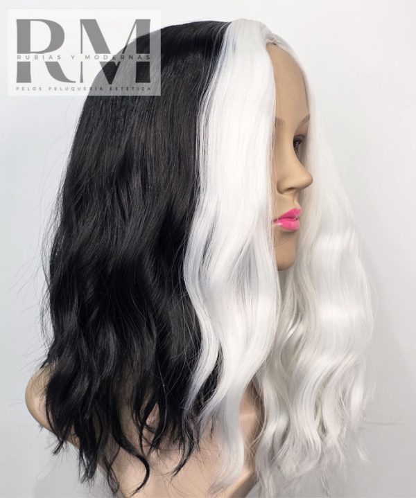 PELUCA SINTÉTICA NEGRA CON BLANCO CRUELLA DE VIL - Imagen 3