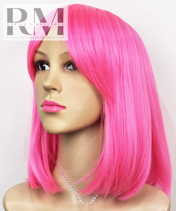PELUCA MELENA SINTÉTICA ROSADO CHICLE - Imagen 2