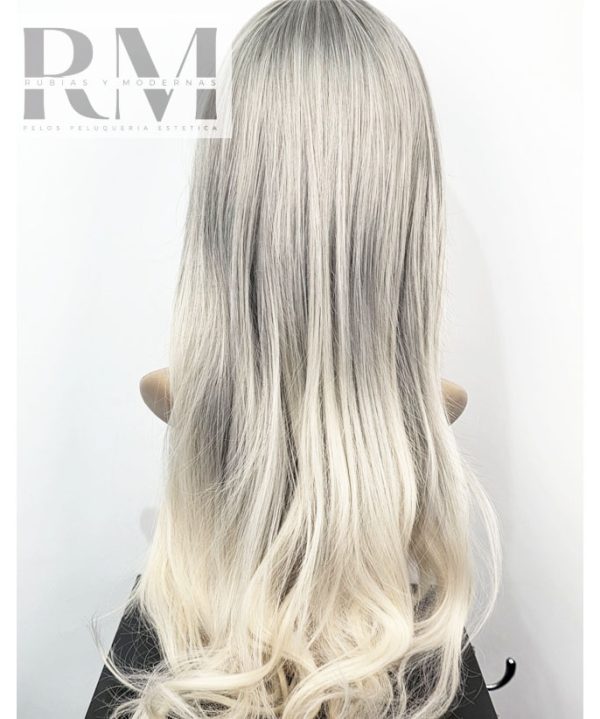 PELUCA SINTETICA EXTRA LARGA RUBIA PLATINADA BALAYAGE - Imagen 2
