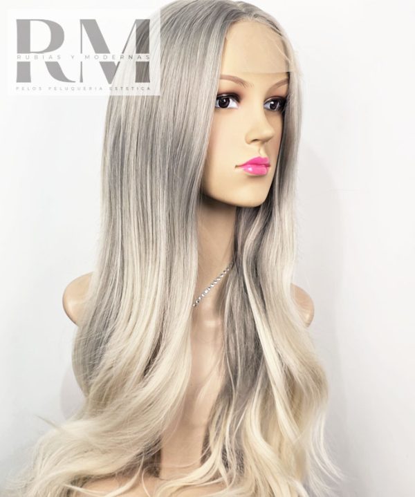 PELUCA SINTETICA EXTRA LARGA RUBIA PLATINADA BALAYAGE - Imagen 3