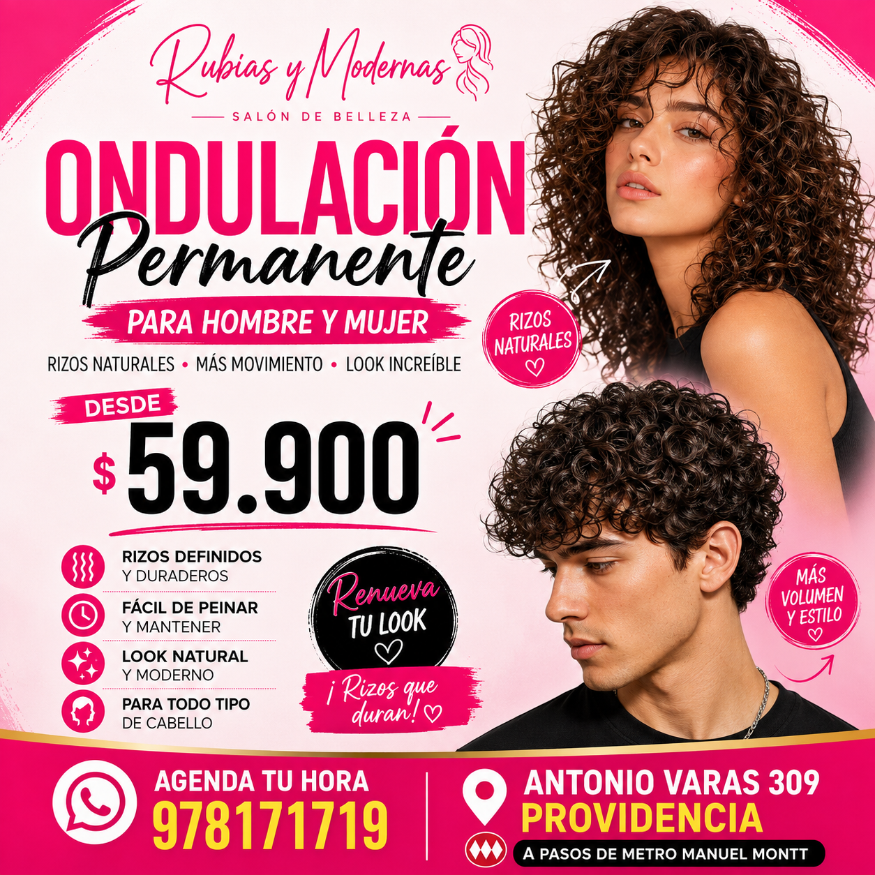 Ondulacion de cabello permanente hombre y mujer